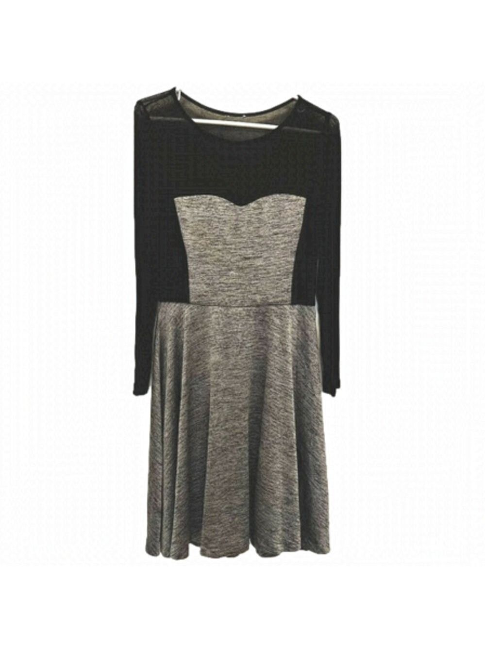 FIT & Flare Midi Dress with Sheer Illusion Neckline